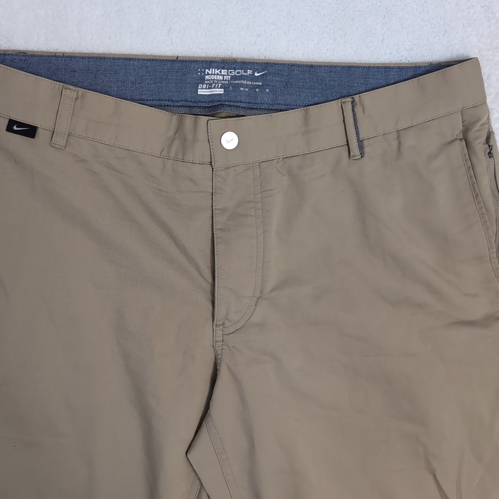 Nike Golf Dri Fit‎ Pants Mens Modern Fit 36x30 khaki tan cotton stretch Zip Pock